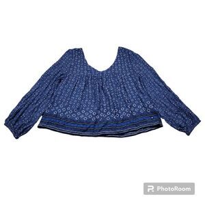 Abercrombie Long Sleeve Peasant Style Blouse Geometric Print Blue Size XS